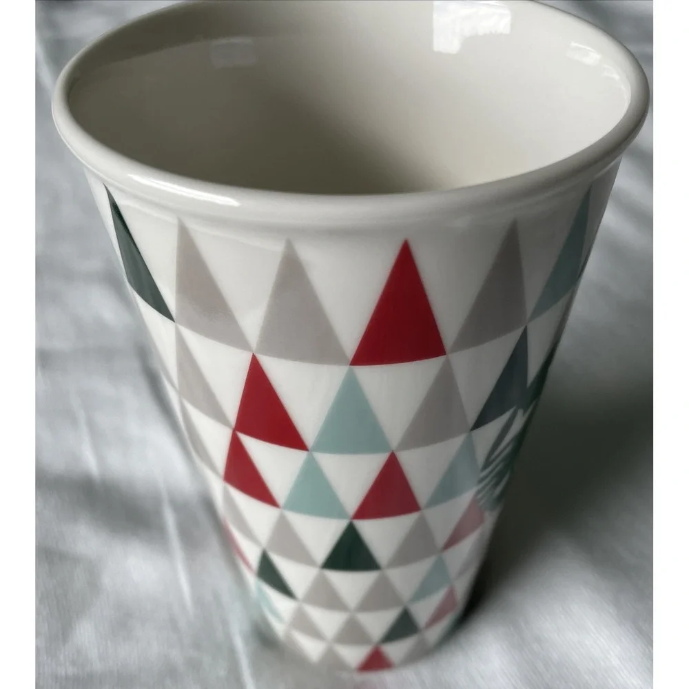 STARBUCKS COFFEE 16 OZ MERMAID CUPS - SILVER-DARK GREEN-MINT GREEN-RED TRIANGLES